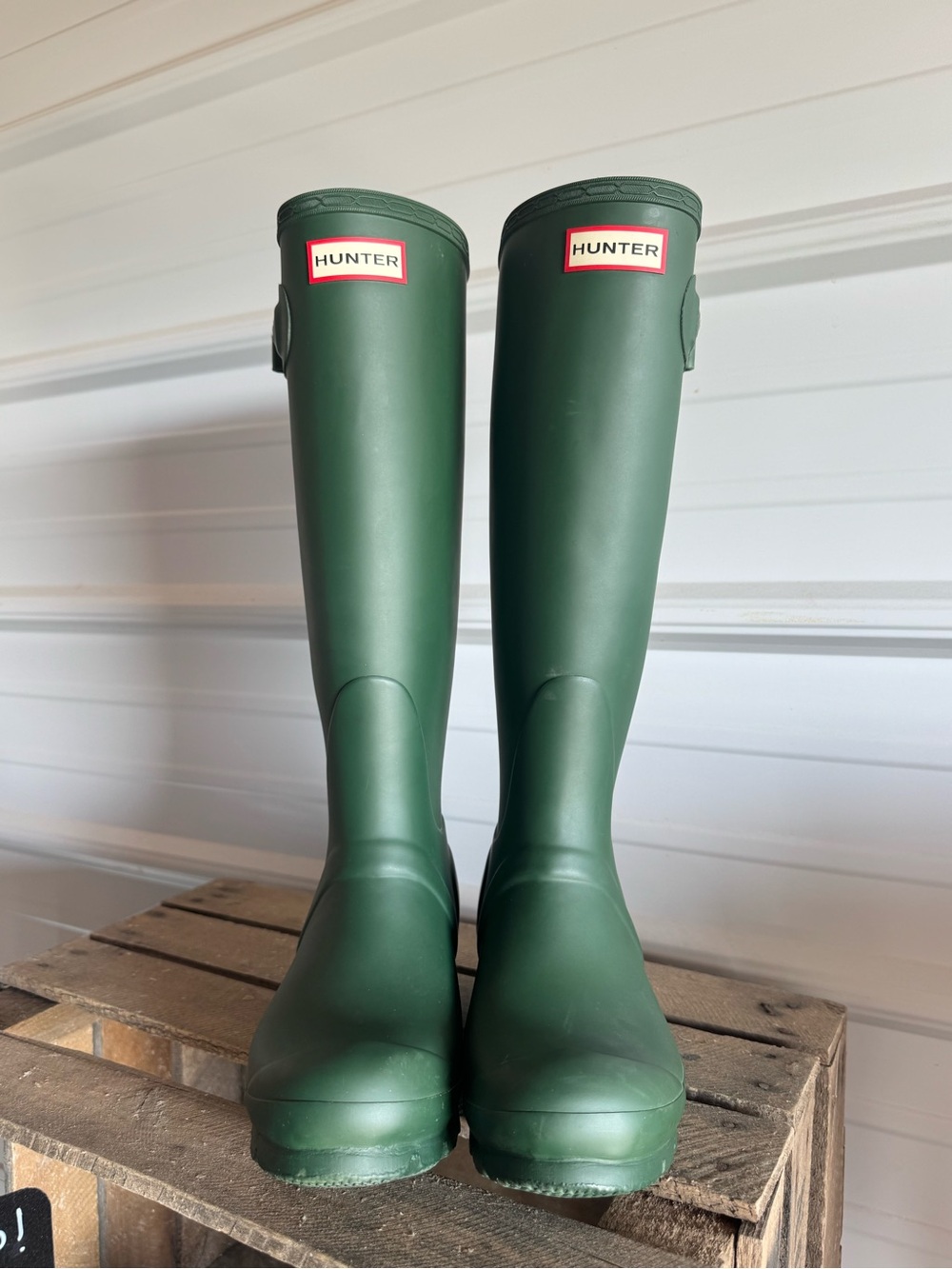 Hunter Original Tall Rain Boots 6 Green Waterproof Wellies + Sherpa Insoles